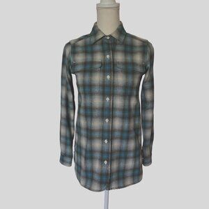 Pendleton Wool Board Blue Gray Plaid Flannel Shirt Longer Length Women's XXS